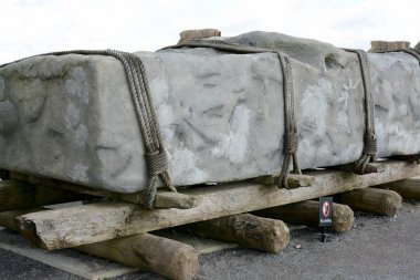 STONEHENGE, UK - SEPTEMBER 22, 2017: A photograph showing how a large sarsen stone might have been moved in the construction of stonehenge, Stonehenge, Wiltshire, UK  clipart