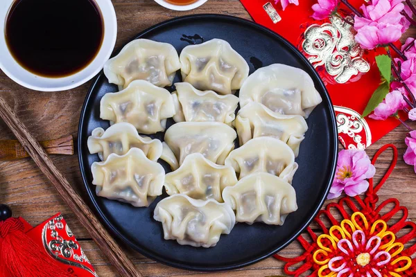 Chinese Jiaozi new year food, spring festival food on traditiona