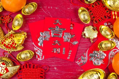 Çin yeni yılı festival süsleri, ang pow veya kırmızı paket ve