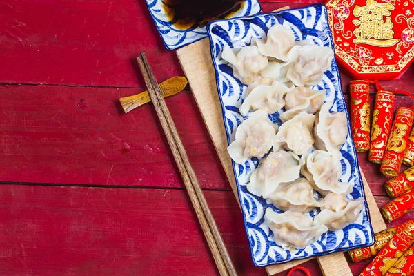 Chinese Jiaozi new year food, spring festival food on traditiona