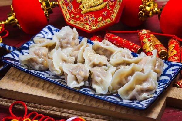 Chinese Jiaozi new year food, spring festival food on traditiona