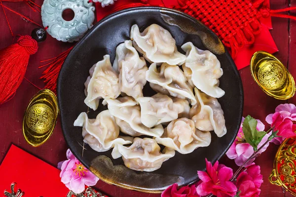 Chinese Jiaozi new year food, spring festival food on traditiona