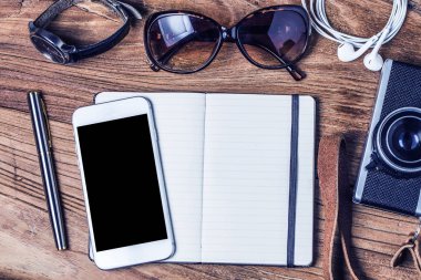 Seyahat aksesuarları kostümleri. 