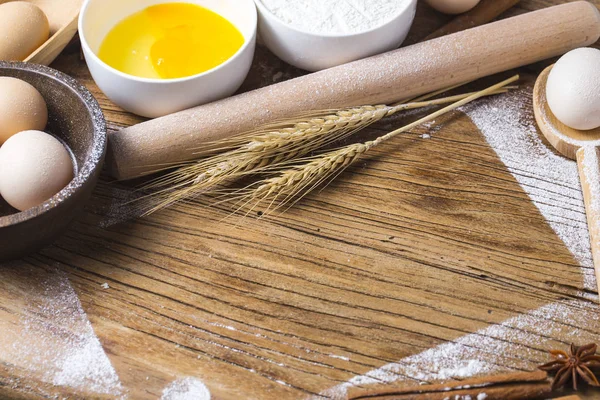 Teigzubereitung Rezept Brot Pizza Oder Kuchen Zutaten Essen Flach Auf — Stockfoto