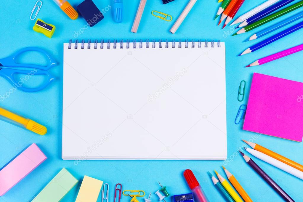 School office supplies on a background