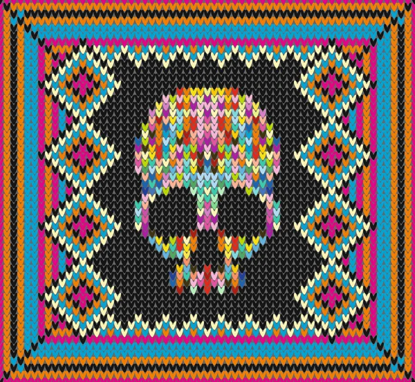 Pattern with skull and ethnic mexican elements. Day of the dead, a traditional holiday in Mexico. For postcard or celebration design. Traditional Latin American patterns and ornaments, colorful — Stock Vector