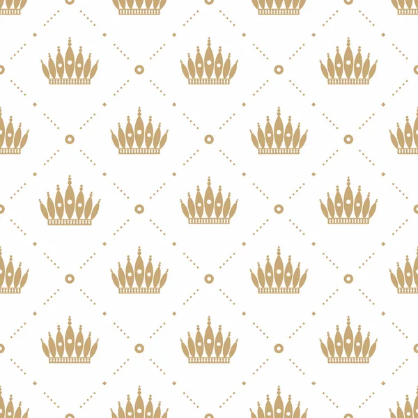 Seamless pattern in retro style with a gold crown on a white background. Can be used for wallpaper, pattern fills, web page background,surface textures. Vector Illustration. — Stock Vector