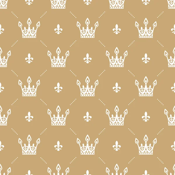 Seamless pattern in retro style with a white crown on a gold background. Can be used for wallpaper, pattern fills, web page background,surface textures. Vector Illustration. — Stock Vector