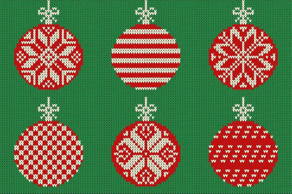 Joyeux Noël et Nouvel An motif tricoté sans couture avec des boules de Noël et des flocons de neige. Style scandinave. Pull de vacances d'hiver Design. Illustration vectorielle . — Image vectorielle