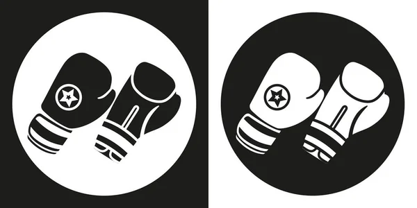 Boxerské rukavice ikona. Silueta Boxerské rukavice na černé a bílé pozadí. Sportovní vybavení. Vektorové ilustrace. — Stockový vektor