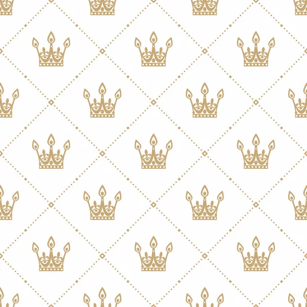 Seamless pattern in retro style with a gold crown on a white background. Can be used for wallpaper, pattern fills, web page background, surface textures. Vector Illustration. — Stock Vector