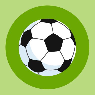 Futbol topu simgesi. Yeşil ve kırmızı zemin üzerine beyaz-siyah futbol topu. Spor malzemeleri. Vektör çizim.