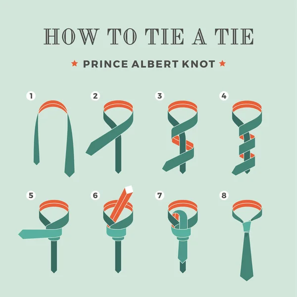 Instructions on how to tie a tie on the turquoise background of the six steps. Oriental knot. Vector Illustration. — Stock Vector