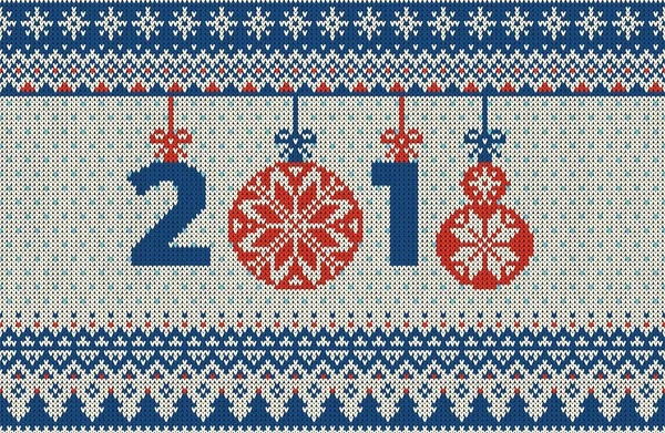 С Рождеством и Новым годом бесшовный трикотаж с рождественскими шарами, снежинками и елкой. Скандинавский стиль. Дизайн свитера для зимнего отдыха. Векторная миграция . — стоковый вектор