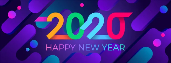 2020 Happy New Year. Paper Memphis geometric bright style for holidays flyers, greetings, invitations, Happy New Year or Merry Christmas cards. Holiday background, poster, banner. Vector Illustration. — Stock Vector