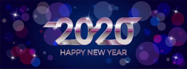 2020 mutlu yıllar. Kağıt Memphis geometrik parlak stili. Tatil ilanları, selamlar, davetiyeler, Mutlu Yıllar veya Mutlu Noeller kartları. Tatil geçmişi, poster, afiş. Vektör İllüstrasyonu.