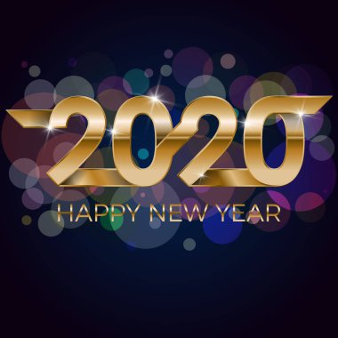2020 mutlu yıllar. Banner davetiyesi, parti afişi parıldayan yıldızlar konfeti sim süslemesi. Kış tatili tebrik kartı tasarımı. Altından bir şablon. Mutlu yıllar 2020. Vektör İllüstrasyonu.
