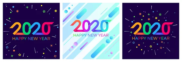 2020 Happy New Year. Paper Memphis geometric bright style for holidays flyers, greetings, invitations, Happy New Year or Merry Christmas cards. Holiday background, poster, banner. Vector Illustration. — Stock Vector