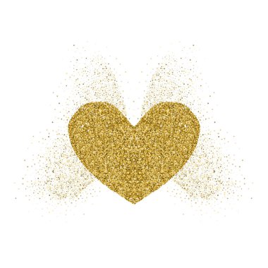 Parıldayan kelebek kanatlı kalp altın simgesi. Beyaz arka plan. Sevgililer günü için, düğün kartları, davetiyeler, moda, süsler, lüks tasarım unsurları. Vektör illüstrasyonu