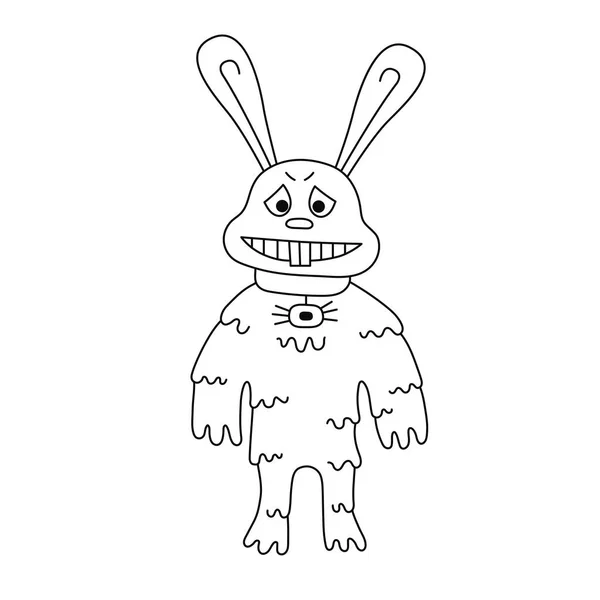 Kaninchenmonster schwarz-weiß Doodle-Vektor — Stockvektor