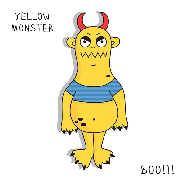 Gelbes Monster Doodle Charakter — Stockvektor