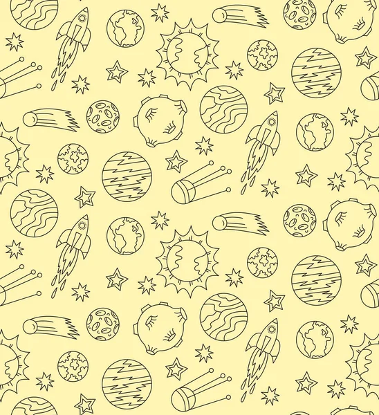 Outer space graphic doodles seamless vector pattern — Stock Vector