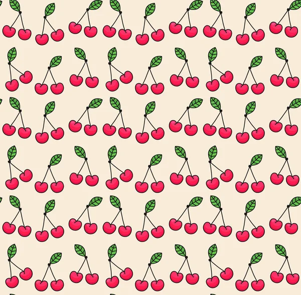 Cherry drawing seamless vector pattern — Stock Vector