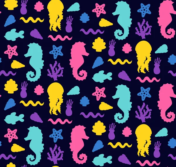 Onderwater symbolen kleurrijke naadloze vector patroon — Stockvector