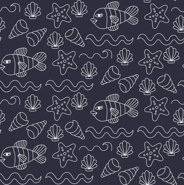 Underwater line art seamless vector pattern — Stock Vector