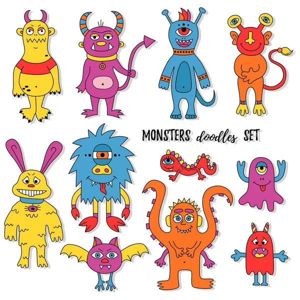不同的怪物涂鸦 — 图库矢量图片