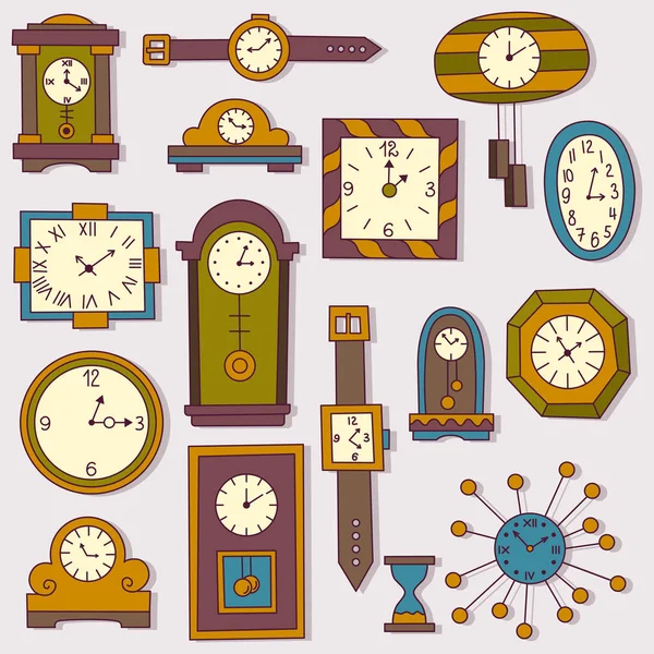 Diferentes relojes patrón sin costura — Archivo Imágenes Vectoriales