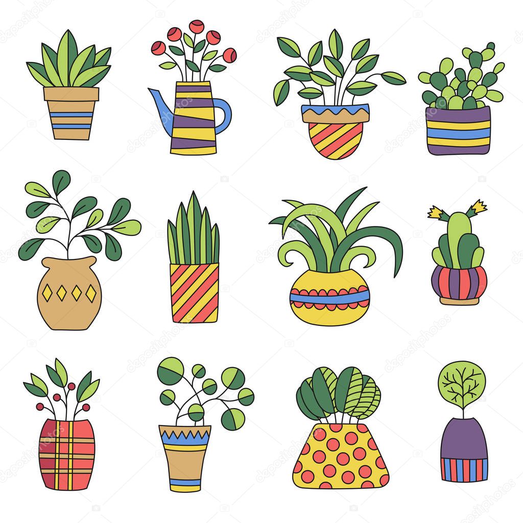 house plants icons set