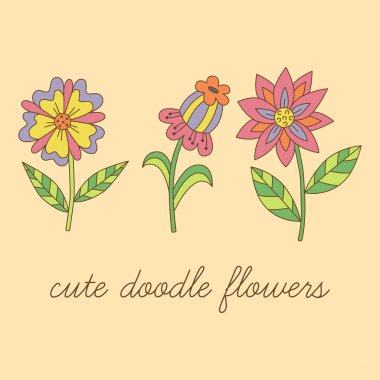 Şirin renkli doodle çiçekler 
