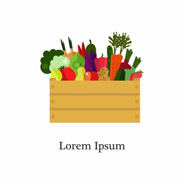 Verduras en caja de madera — Vector de stock