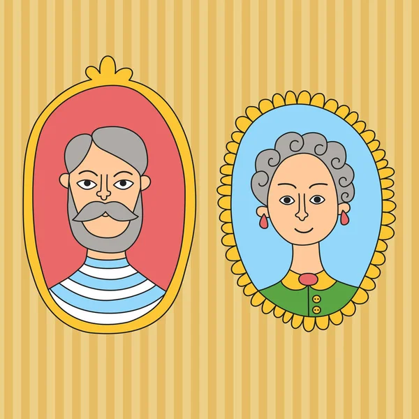 Grandparents portraits on wall — Stock Vector