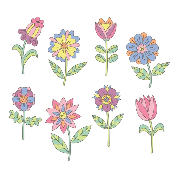 Cute colorful doodle flowers — Stock Vector