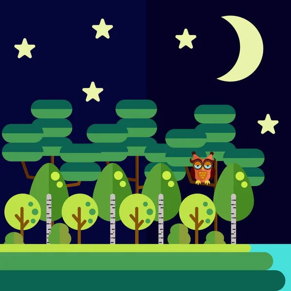 Paysage forestier nocturne — Image vectorielle