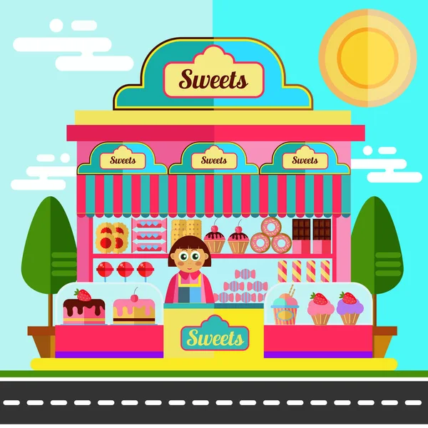 Sweets road shop — Stock Vector
