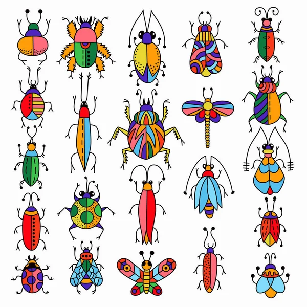 Jeu de bugs colorés — Image vectorielle