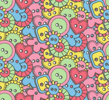 Doodle renkli dikiş düğmeleri Dikişsiz desen vektör