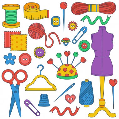 Doodle dikiş Icons set 