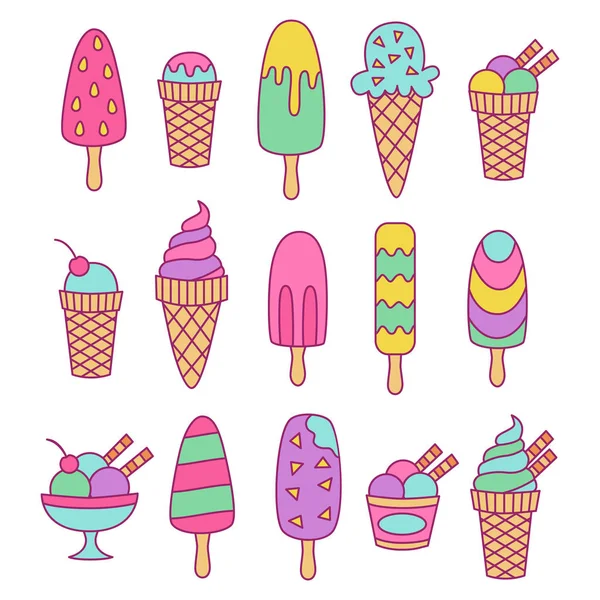 Set de garabatos de helado lindo — Vector de stock