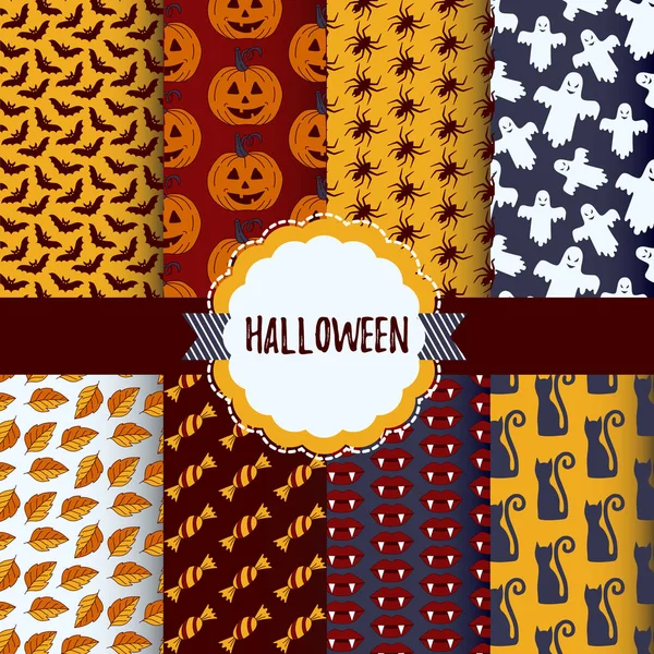 Halloween patrones de fondo sin costura vector conjunto — Vector de stock