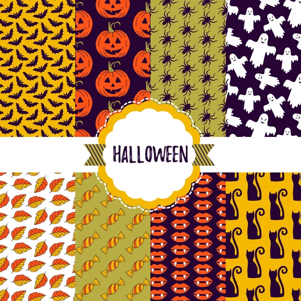 Halloween colección de patrones de vectores sin costura — Vector de stock