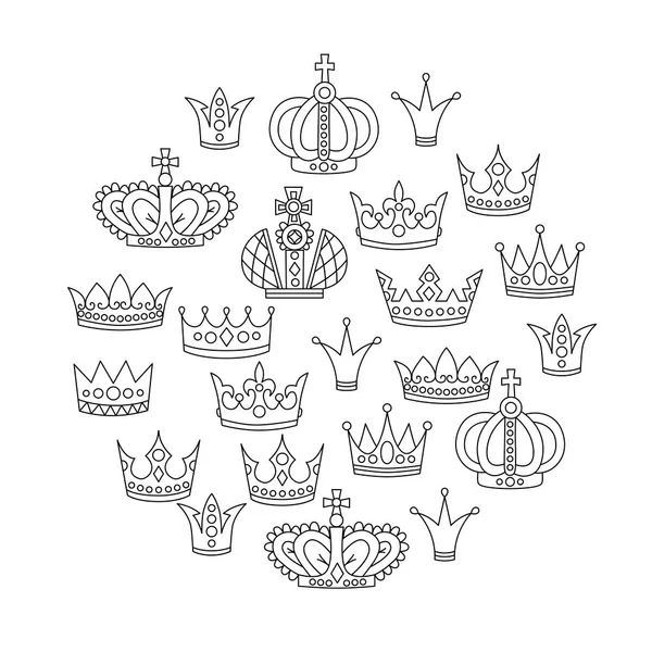 Real coronas garabato dibujado conjunto — Vector de stock