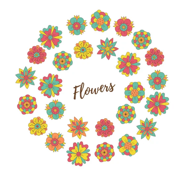 Flowers doodle round frame — Stock Vector