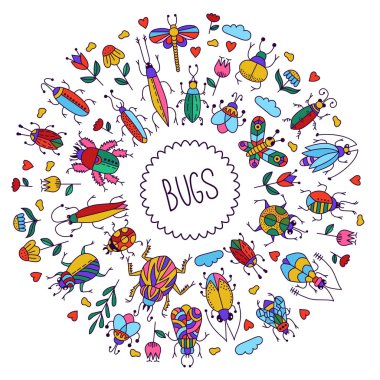 Böcek böcekler doodle simgeler  