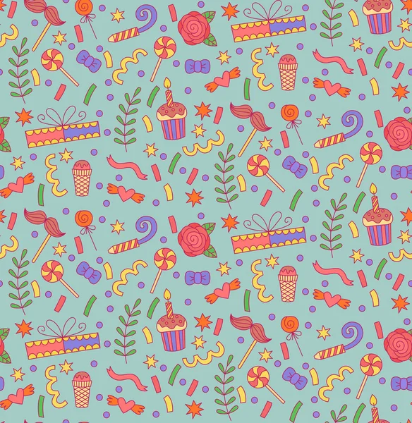 Parti doğum günü doodle simgeler sorunsuz vektör desen