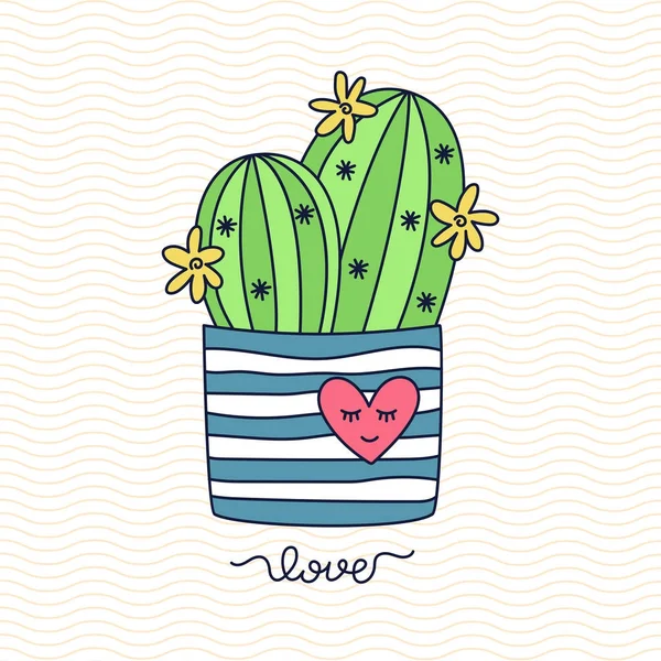 Cactus en maceta doodle vector ilustración — Archivo Imágenes Vectoriales