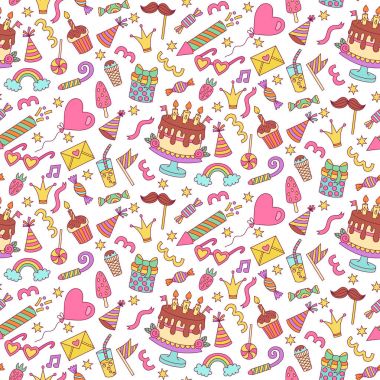 Doğum günü doodle sorunsuz vektör desen